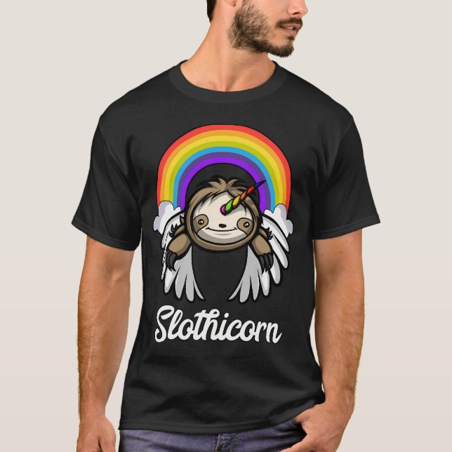 Slothicorn Sengubbe Enhörning T Shirt (Framsida)