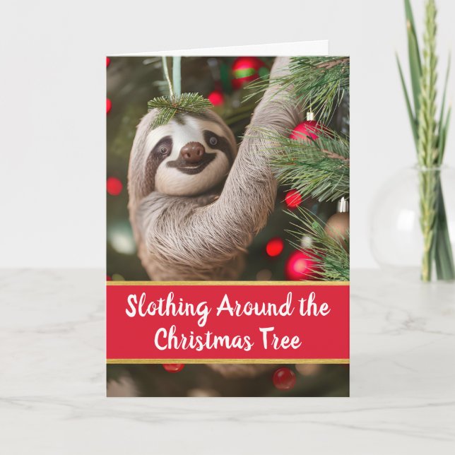 Slothing runt Julgran med Sloth Kort (Framsida)