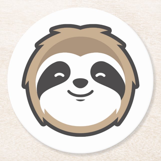 Slothmaskot Underlägg Papper Rund (Framsidan)