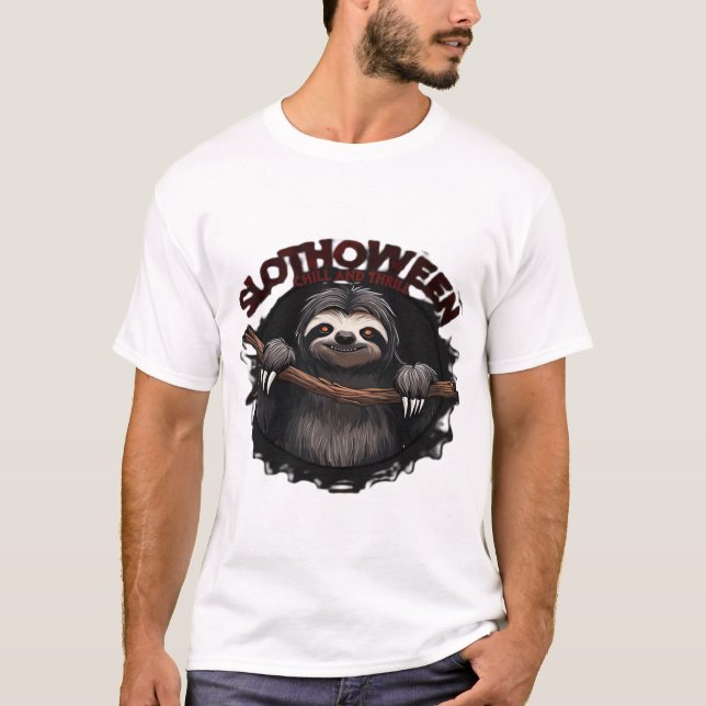 Slothoween Chill And Thrill - Kuslig Sloth Klassik T Shirt (Framsida)