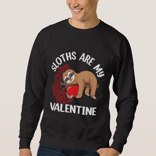 Sloths är min Valentine Lazy Sloth Holding Heart Lång Ärmad Tröja (Framsida)