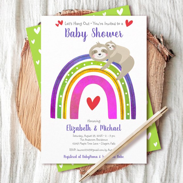 Sloths Baby Shower Gender Neutral Boho Rainbow Inbjudningar (Skapare uppladdad)