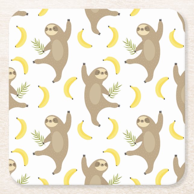 Sloths- & bananmönster underlägg papper kvadrat (Framsidan)