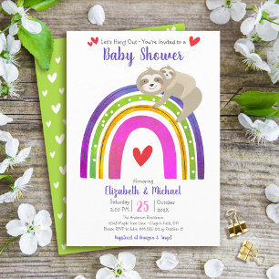 Sloths Boho Rainbow Baby Shower Modern Cute Sweet Inbjudningar