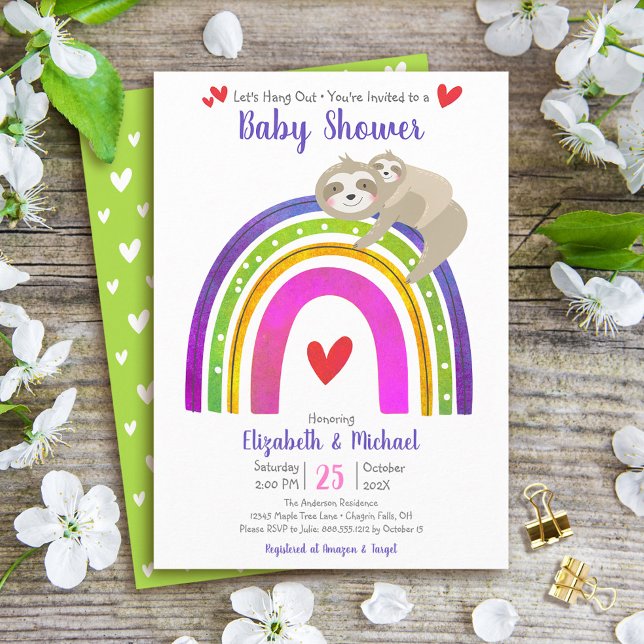 Sloths Boho Rainbow Baby Shower Modern Cute Sweet Inbjudningar (Skapare uppladdad)