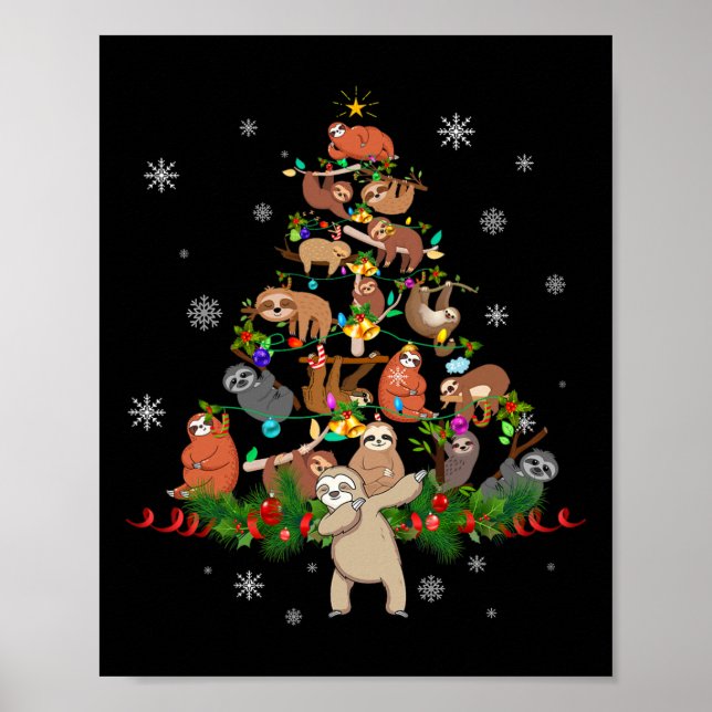 Sloths Julgran Ljus Roligt Sloths Julafton Gift Poster (Framsidan)