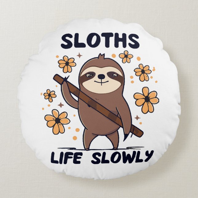 Sloths tar livet långsamt rund kudde (Framsidan)