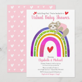 Sloths Virtuell Girl Baby Shower Cute Boho Rainbow Inbjudningar