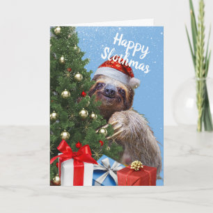 Slothy Jul Sloth i Santa Hat och Träd Card Helgkort