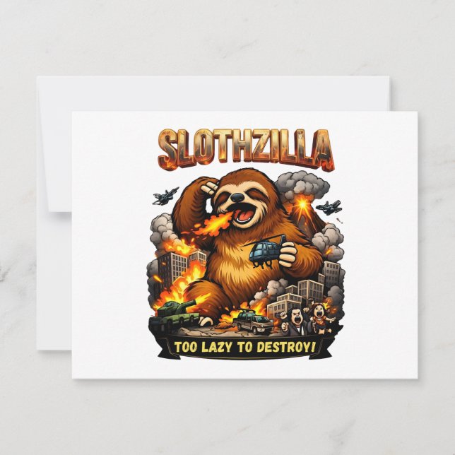 Slothzilla Too Lazy to Destroy,Funny Kaiju Monster Anteckningskort (Framsida)