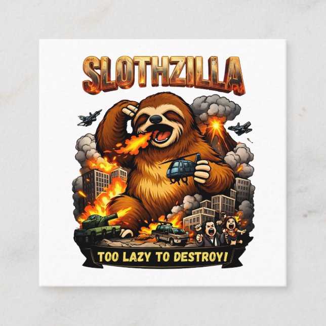 Slothzilla Too Lazy to Destroy,Funny Kaiju Monster Fyrkantigt Visitkort (Framsida)