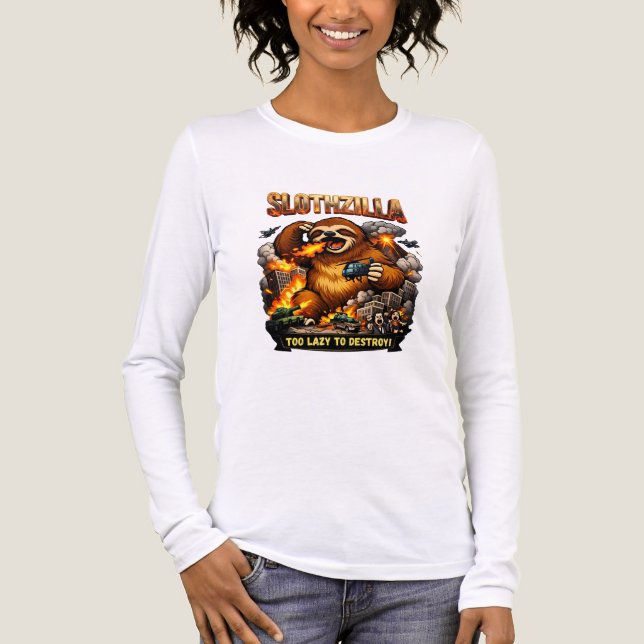 Slothzilla Too Lazy to Destroy,Funny Kaiju Monster T Shirt (Framsida)