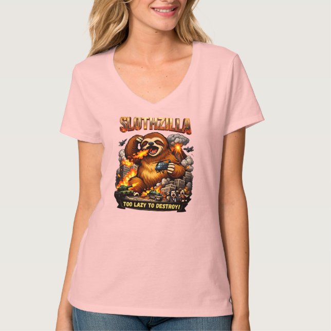 Slothzilla Too Lazy to Destroy,Funny Kaiju Monster T Shirt (Framsida)