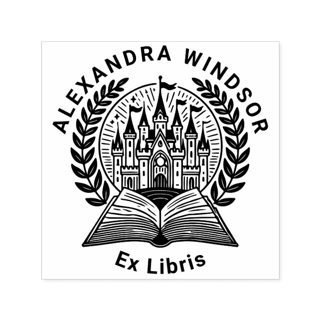 Slott, Bok Krans Ram Ex Libris Namn Självfärgande Stämpel (Design)