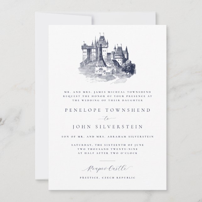 Slott Elegant Illustration Formell Bröllop Inbjudningar (Framsida)
