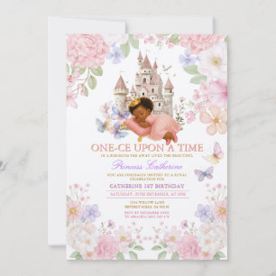 Slott Floral Pastell Prinsessa 1-årsdag Inbjudningar