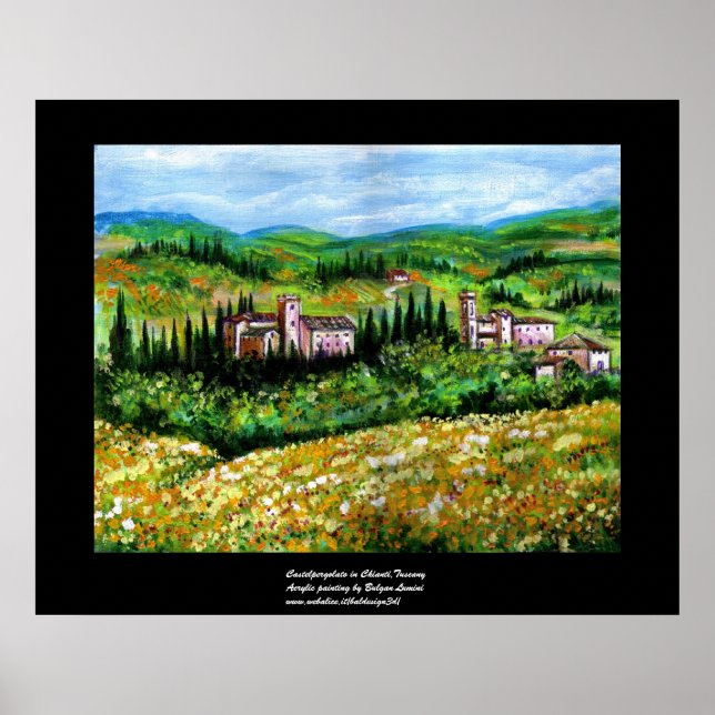 SLOTT I CHIANTI LANDSKAP, GULA BLOMSTERFÄLT POSTER (Framsidan)