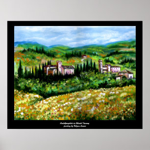 SLOTT I CHIANTI LANDSKAP, GULA BLOMSTERFÄLT POSTER