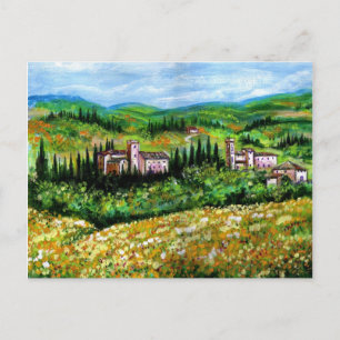SLOTT I CHIANTI LANDSKAP , GULA BLOMSTERFÄLT VYKORT