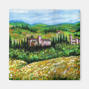 SLOTT I CHIANTI LANDSKAP, GULNAR BLOMMAFÄLT MAGNET