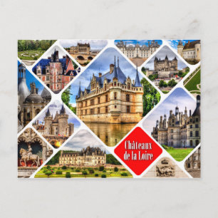 Slott i Loire-dalen. Kollage. Vykort