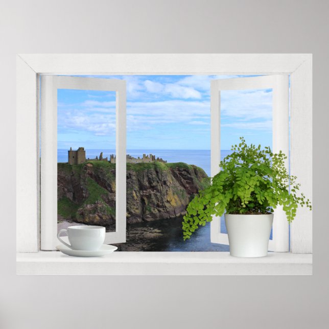 Slott i Skottland -- Öppen fönsterview av kust Poster (Framsidan)
