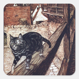 Slott Katt Rackham Illustration Fyrkantigt Klistermärke