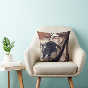 Slott Katt Rackham Illustration Kudde