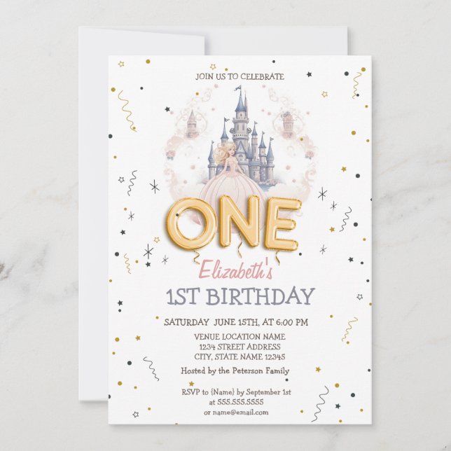 Slott Moln Prinsessa Sagostory 1-års födelsedag  Inbjudningar (Framsida)