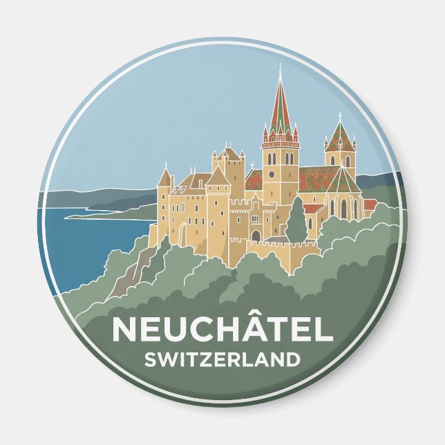 Slott och kollegiatkyrka, Neuchâtel Magnet (Framsidan)