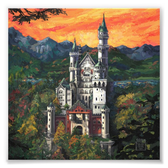Slott Schloss Neuschwanstein Fototryck (Framsidan)