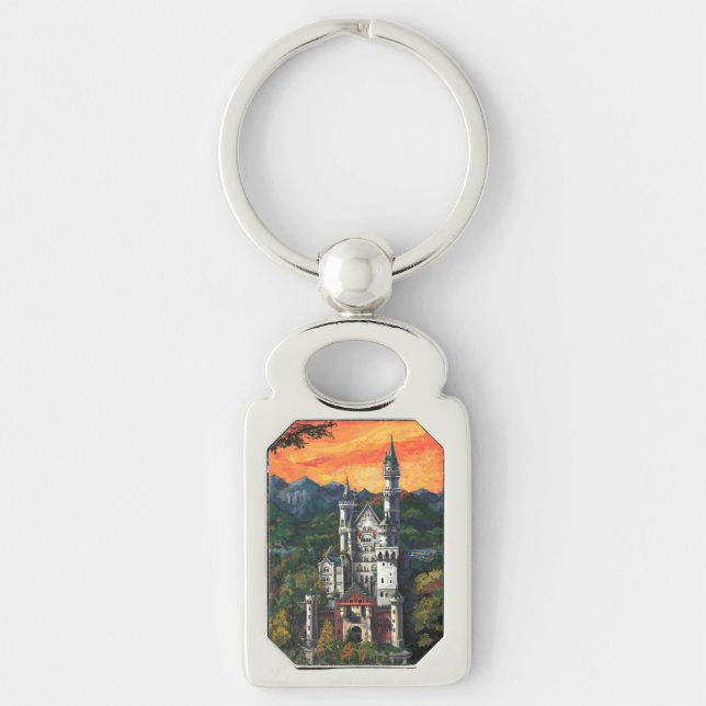 Slott Schloss Neuschwanstein Rektangulärt Silverfärgad Nyckelring (Framsidan)