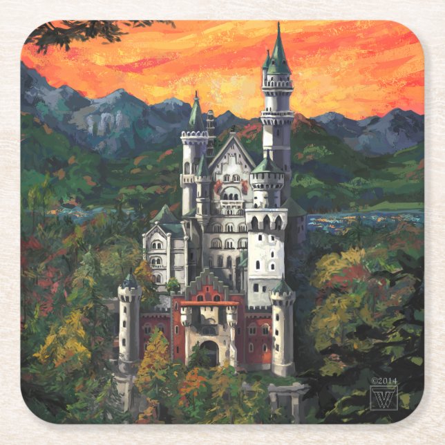 Slott Schloss Neuschwanstein Underlägg Papper Kvadrat (Framsidan)