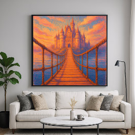 Slottbro - Pastellkonst stil fantasykonst Poster