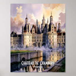 Slottet Chambord Loire Frankrike Akvarell Slott Poster