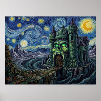 Slottet Grayskull Stjärnklar Natts Fantasilandskap Poster