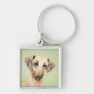 Sloughis Painting - Cute Original Hund Art Fyrkantig Silverfärgad Nyckelring