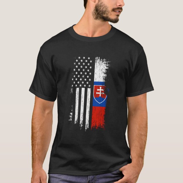 Slovak American Flag Pride Slovakia Usa T Shirt (Framsida)