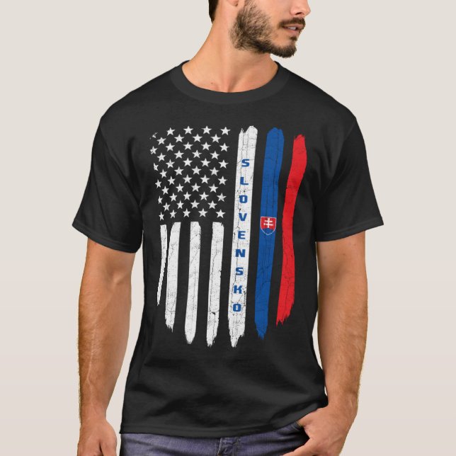 Slovak American Flag Slovakia Root Dad T Shirt (Framsida)