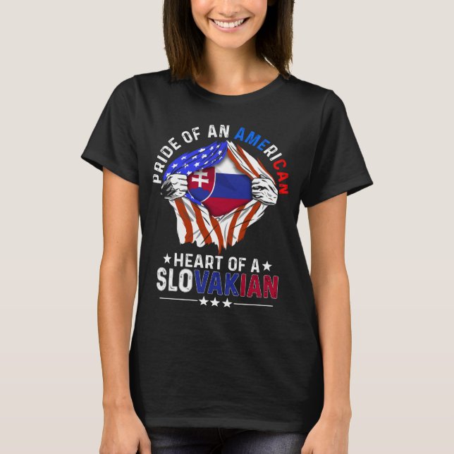 Slovakian American Foreign Slovakia Flag T Shirt (Framsida)