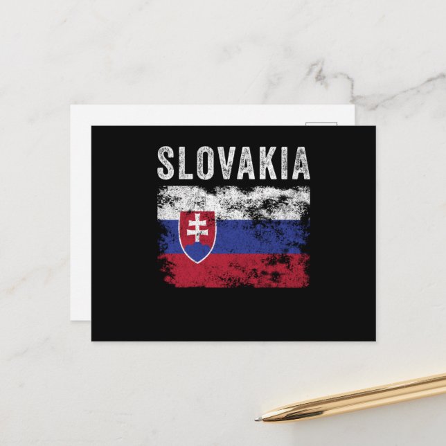 Slovakien Flagga Distress - slovakiska Flagga Vykort (Fram/Back In Situ)