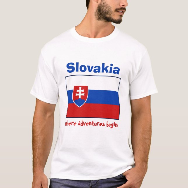 Slovakien flagga + Karta + TextT-tröja T Shirt (Framsida)