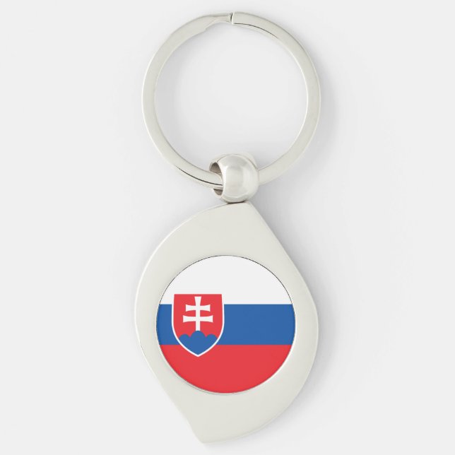Slovakiens flagga swirl silverfärgad nyckelring (Framsidan)