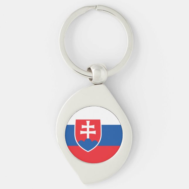 Slovakiens flagga swirl silverfärgad nyckelring (Framsidan)