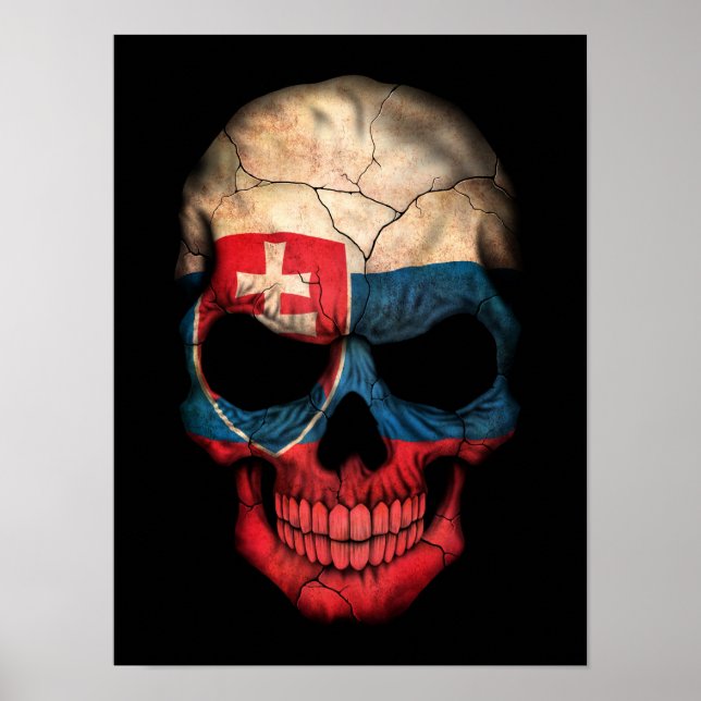 Slovakisk Flagga Skull på svart Poster (Framsidan)