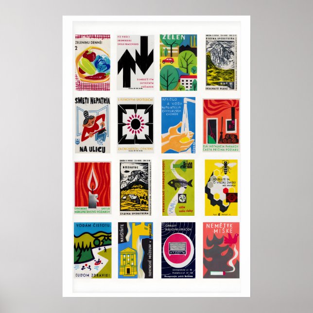 Slovakiskt etikettgaller för tändsticksaskar, vint poster (Framsidan)