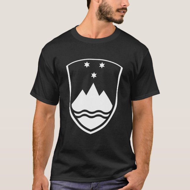 Slovenia Coat of Arms Symbol Black and White T Shirt (Framsida)