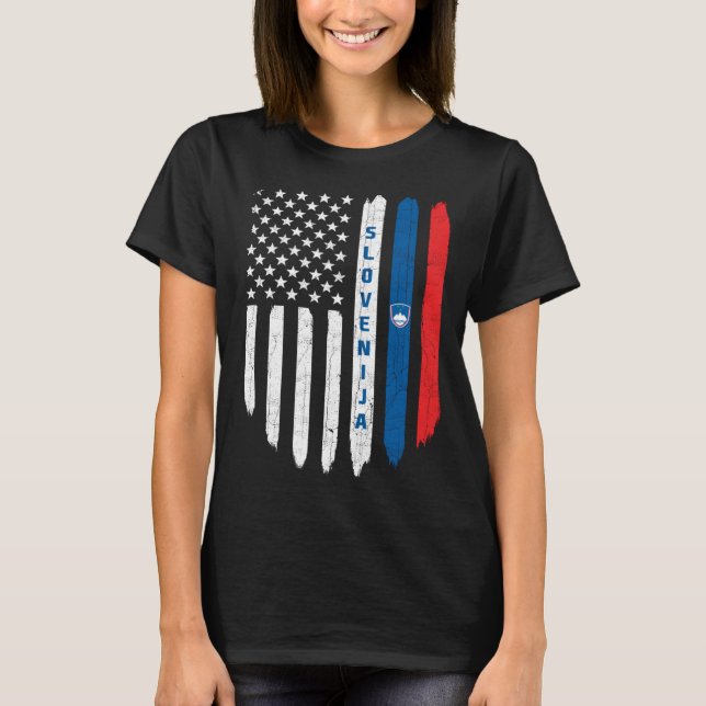 Slovenian American Flag Slovenia Root Dad T Shirt (Framsida)