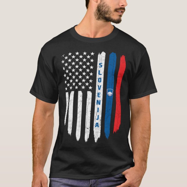 Slovenian American Flag Slovenia Root Dad T Shirt (Framsida)