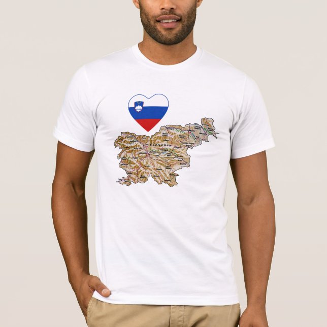 Slovenien Flagga Heart och Karta T-Shirt (Framsida)
